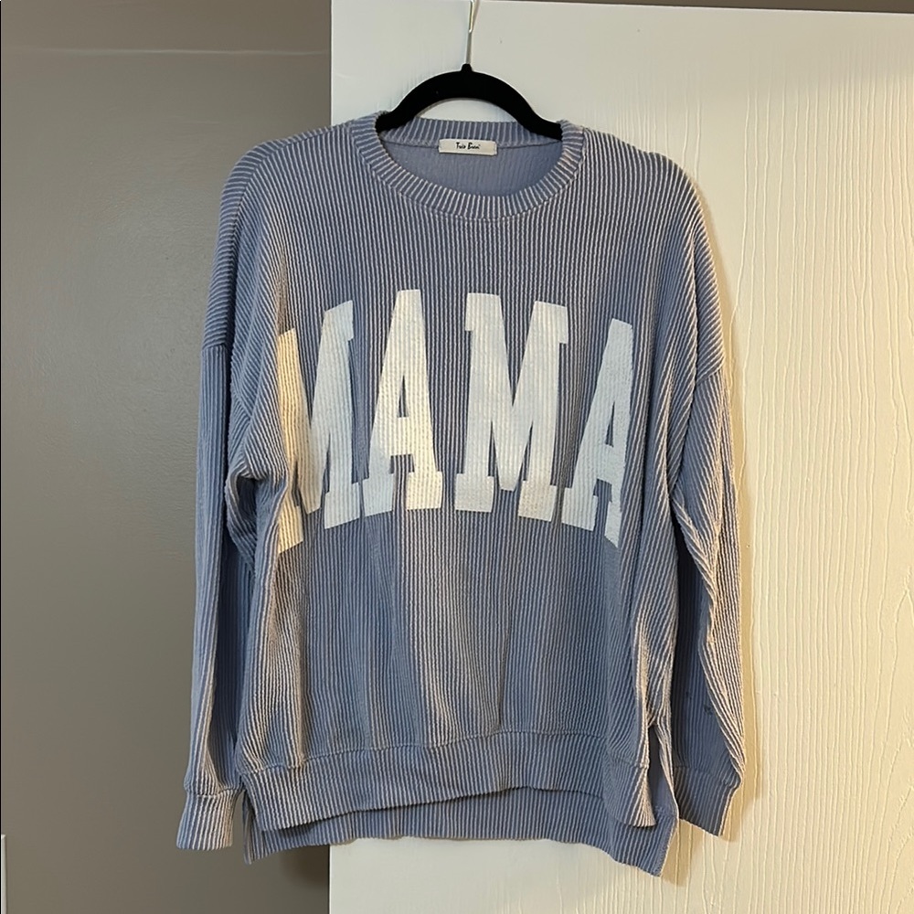 Blue 'MAMA' Ribbed Sweater Sweatshirt